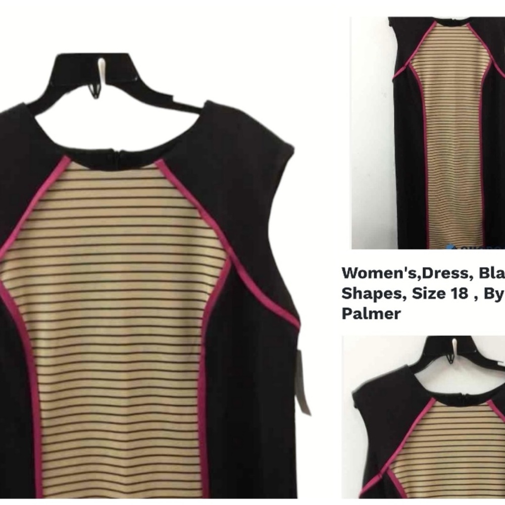 Shelby & Palmer Black and Cream Halter Sheath Dress with Pink Detail
